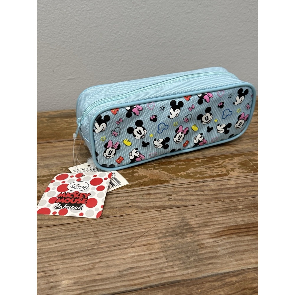 Disney Mickey & Minnie Mouse Face Pattern Pencil Case Pouch – Light Blue NWT